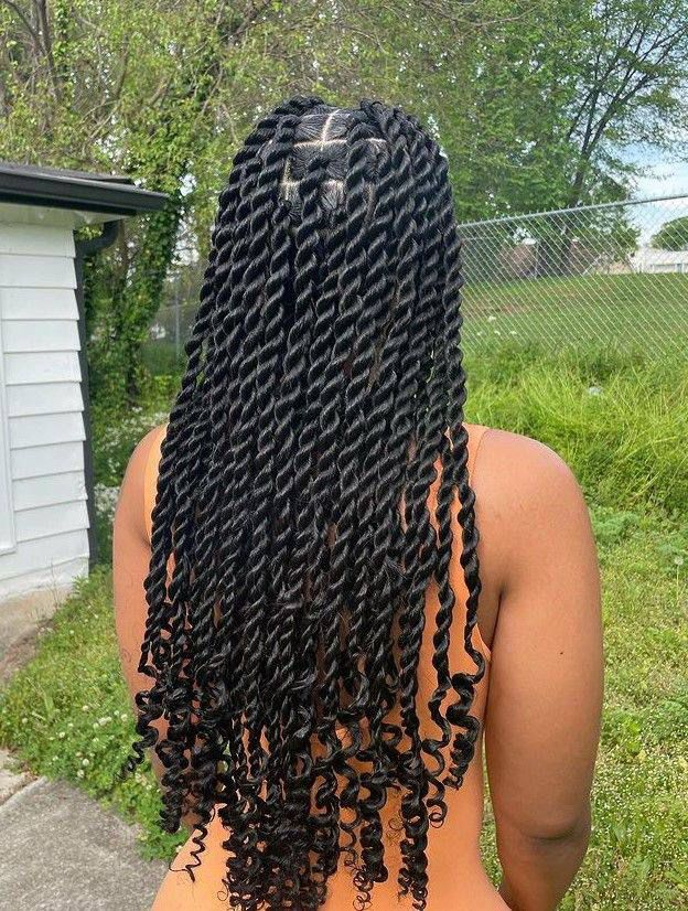 Long rope twists outdoors with curled ends